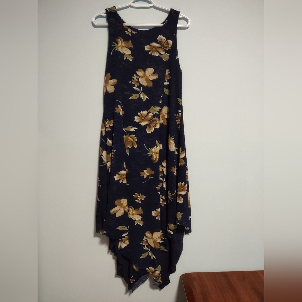 Papillon Womens Medium Sleeveless Dress Navy Blue Floral Layered Long